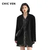 CHIC VEN Fashion Womens Blazer Office Lady Long Sleeve Double-breasted Mid-length Casual Coat Ladies Outerwear Stylish Top 230226