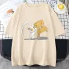 T-shirt Suzume No Tojimari Daijin Witte Kat T-shirts Dames Neko Spelen met stoel T-shirts 100% katoenen T-shirts Kawaii/leuke korte mouw