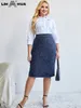 LIH HUA Womens Plus Size Denim Rok Chic Elegante Rok Voor Mollige Vrouwen Herfst Gebreide Katoenen Rok 240307