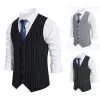 Vests New Men's Stripe Vest Suit Vest Single breasted Designer Brand Sleeveless Formal Coat Top Adult Dress Tuxedo