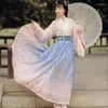 무대 착용 중국 스타일 한피 드레스 여성 전통 우아한 꽃 자수 공주 드레스 동양 요정 코스프레 댄스 로브