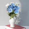 Flores decorativas 10 PC buquê artificial de boa qualidade céu azul simulação bordas enroladas gelo e neve rosas arranjo de flores em vaso decoração