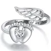 Personalized Sterling Silver Angel Wings Baby Feet Miscarriage Ring -Loss of Pregnancy Rings Jewelry Memorial Gift for Women Mom 240306