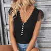 Women's Blouses Women Black Lace Top Solid Color Pullover Tops Stylish V-neck Short Sleeve Streetwear Dressy For Summer