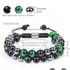 Kette geflochten 8 mm schwarzer Onyx Hämatit grün Tigerauge Naturstein Armband doppelt gewebt verstellbare Edelstein Perlen Armbänder Wristb Dhtka