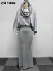 Work Dresses CM.YAYA Women High Waist Mermaid Midi Maxi Skirt And Batwing Long Sleeve Hooded Top 2024 Sexy Two 2 Piece Dress Sets Outfits