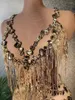 Stadiumkleding Gouden Pailletten Kwastje Strass Jumpsuit Fringe Mesh Turnpakje Danser Kostuum Verjaardag Prom Concert Zanger Prestaties