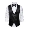 Gilets pour hommes Hommes Sequin Vest Bow Tie Set pour Retro Disco Groom Wedding Party Gilet avec col en V brillant spécial