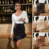 Skirts Slim Fit Hip-hugging Faux Leather Skirt High-waisted High Waist Mini With Ruffle Trim For Women Solid