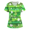 Polos pour femmes Vêtements coréens Élégant St. Patrick's Day Imprimé Femmes Blouses Casual Col V Manches courtes Chemises Y2k Camisetas
