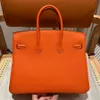 Torba designerska mody LUXURYS torebki 35 cm Togo oryginalne skórzane ręcznie woskowane nitka szycie torba damska z pudełkową wnętrza kieszonka pomarańczowa różowa klapa kieszeń