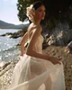 Glitter stropplösa bröllopsklänningar glamorösa rygglösa paljetterade spetsar vestido de noiva skräddarsydd hög sido split brudklänning