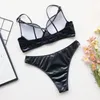 Kvinnors badkläder sexig metallisk push up Black Bikinis Set Padded BH Bad Suit Beach Wear Women Thong Bikini Reflective Shinny Baddräkter