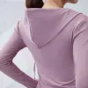 Lu met logo trekkoord ruches capuchon T-shirt vrouw asymmetrische yoga tops met lange mouwen herfst winter casual
