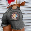 Women's Shorts Denim For Womensun Fashion Spring And Summer Print Ripped Fringed Women Pants