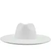 Breite Krempe Hüte Britischer Stil Winter Wolle Solide Klassische Fedoras Kappe Männer Frauen Panama Jazz Hut 9 5 cm Big White284i