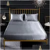 Sängkläder uppsättningar 2/3st Solid Silk Bedbling Soft Bed Montered Sheet Set Pillow Case Twin Fl Queen King 201128 Drop Delivery Home Garden Home T DHGLJ