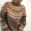 Kvinnors tröjor stickade tröja ränder med hög rullehals jumper höst vinter nordisk casual lös pullover toppar stickkläder s-3xl