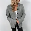 Cardigans SXL Black White Grey Autumn Knitted Loose Out Streetwear Women Front Button Cardigan Knitwear Long Sleeves Sweater With Hat