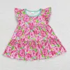 Robes de fille en gros Boutique occidentale vêtements pour enfants vêtements pour bébés filles Floral Turquoise manches volantes haut short en dentelle costume