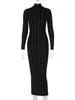 Casual Dresses Mueyaruho 2024 Women Autumn Winter Sexy Bodycon Long Sleeve Turtleneck Slim Fit Solid Black Midi Dress For