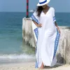 Vestido moderno kaftan branco longo solto ajuste vestido de praia feminino cobrir resortwear turquia graciosa maxi vestido caftan boho impressão bainha túnica