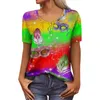 Dames T-shirts Carnaval Shirt Voor Vrouwen Vrouw Knop V-hals Mode Korte Mouw Retro Masker Print T-shirt Slanke Top Casual Tops