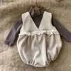 Pheclsuits Ruffles Lace Baby Girls Waffle Vest Romper Summer Autumn 0-24 شهرًا