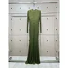 ضئيل فستان طويل ، ارتداء الحفلات 2024 ربيع أعلى جودة الصناعة الثقيلة الساخنة الماس المزدوج طبقة مزدوجة الفستان الأخضر عشاء ارتداء FZ2403061