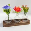 Vases Glass Terrarium Planter Hydroponic Plant Flower Pot With Wood Stand 3 Piece Jar For Kitchen Bathroom Garden