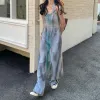 Dress MEXZT Y2K Tie Dye Tulle Sheer Dress Women Sexy Spaghetti Strap Midi Dress Streetwear Harajuku Mesh See Through Loose Sundress