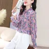 Blouses pour femmes Élégant imprimé épissé plis Flare manches florales femmes vêtements 2024 printemps lâche tout-match hauts bureau dame chemises