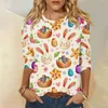 Kvinnors T-skjortor Fashion Casual Round Neck 3/4 Sleeve Loose Printed T-Shirt Ladies Top Long Plus Size Clothing