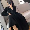 Dresses Hot New Design Korean Style Womens Fashion Cute Elegant Office Lady A Line Long Single Breasted Button Button Black Shirts Dress