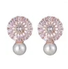 Stud Earrings Bettyue Charming Vivid Flower Shape Earring With Shiny Pearl Three Colors For WomenGirls Bridal Party Ingenious CZ2465605