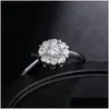 Solitaire Bague Sier Fleur Diamant Bague Bande Femmes Fiançailles Mariage Anneaux De Mariée Bijoux De Mode Volonté Et Livraison Directe Bijoux Rin Dh6Db