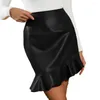 Skirts Slim Fit Hip-hugging Faux Leather Skirt High-waisted High Waist Mini With Ruffle Trim For Women Solid