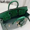 Bolsa de couro genuíno lblack bolsa de crocodilo raro 25cm avó verde senhora bolsa high-end