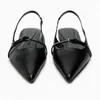 Flat Bottom Women's 2024 Sandaler Slingback Summer Black Leather Pointed End Woman Ballet Shoes Fashion Low-Heel Beach