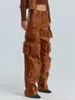 女性用パンツカプリ秋のマルチポケットハイウエストレザーズボンルーズカジュアルオールマッチロングパアゴ