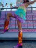 Swobodne sukienki kolorowe błyszczące cekiny warstwowe marszczone sukienka Summer Street Style Kobiety spaghetti pasek imprezowy Mini warstwy