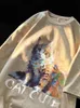 T-shirt da uomo retrò pesante 320g gatto t-shirt a maniche corte da uomo estate oversize trendy marca lavata vecchia maglietta