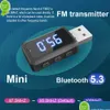 車のその他のオートエレクトロニクス新しいMini Bluetooth 5.3 USB FMトランスミッターレシーバーレッドディスプレイハンド付きレシーバー