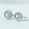 Boucles d'oreilles à clous en jadéite naturelle véritable, bleu d'eau, argent S925 incrusté, mode haut de gamme, bijoux pour femmes, vente en gros, livraison directe
