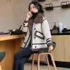 Fur 2023 New Loosefitting Fake Fur Coats for Women with Square Collar Warm Winter Fashion Faux Leather Spliced Jackets Female T140