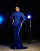 2024 Aso Ebi Royal Blue Mermaid Prom Dress Frisado Lantejoulas Lace Noite Festa Formal Segunda Recepção Aniversário Vestidos de Noivado Vestidos Robe De Soiree 322