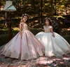 Vintage Pink Princess Flower Girl Dresses With Gold Lace Appliced ​​Wedding Party Tutu Kids Birthday Dresses 21065551684