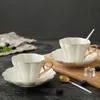 Ceramic Elegant Flower Bone China Coffee Cup with Saucer Set White Porcelain Phnom Penh Office Teacup Home Cafe Espresso Cup 240222