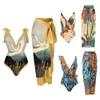 1 Set Donna Monokini Cinturino stampato Backless Vintage Retro Pool Indossa poliestere Lady Beach con abito lungo Surf Clothi 240223