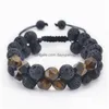 Chain 10Mm Matte Frosted Natural Stone Lava Tiger Eye Beaded Adjustable Bracelet Faceted Gemstone Double Layer Men Bracelets Wristban Dhlvq